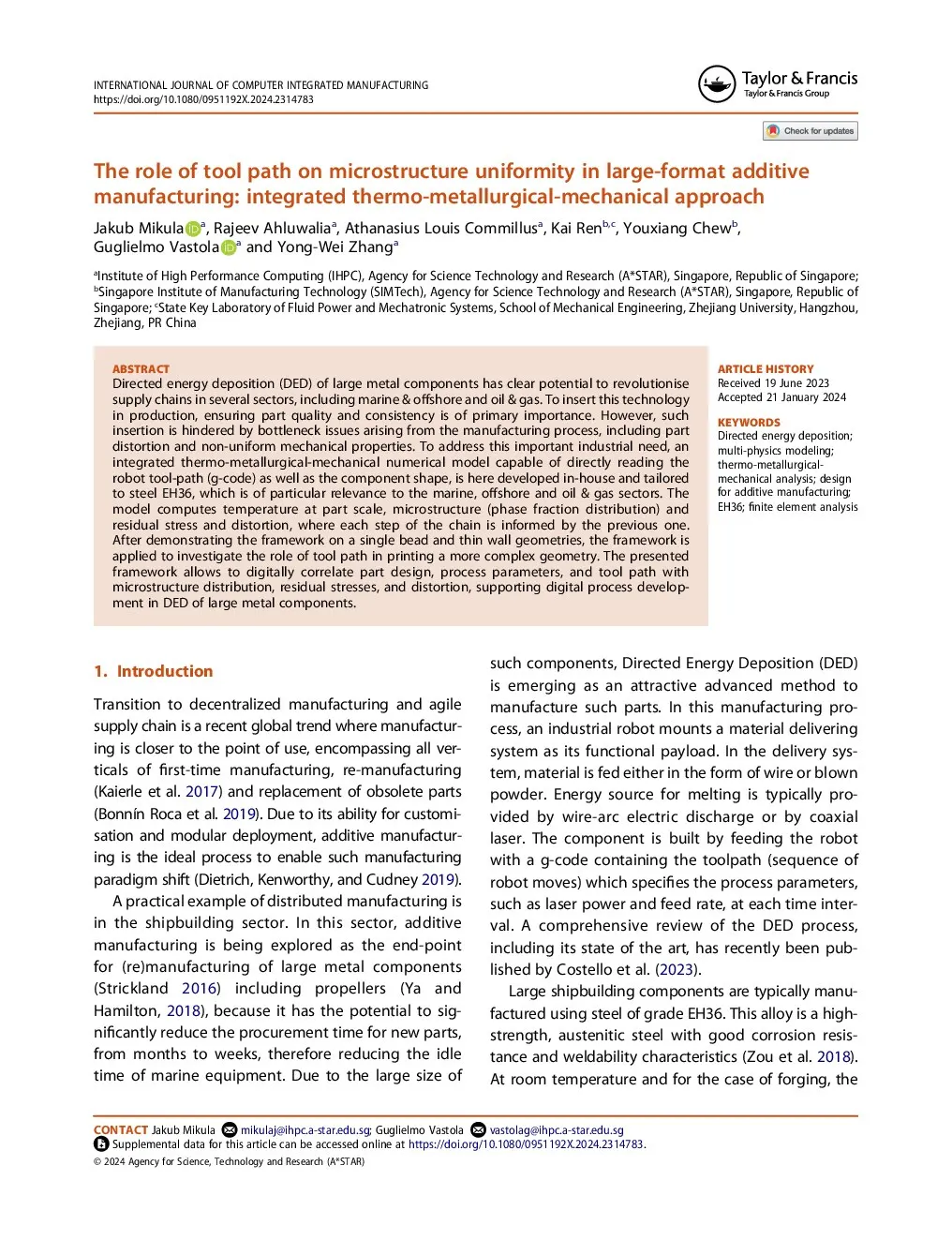 First-page preview of The role of tool path on microstructure uniformity in large-format additive manufacturing